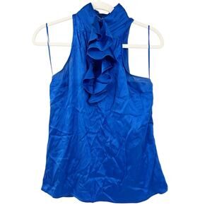 Express Women Casual Chic Silk Blend Mock‎ Neck Ruffled Tank Top Blouse Size S